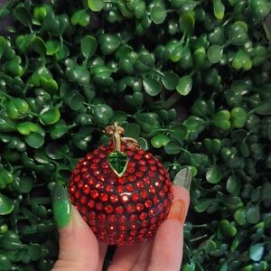 Ruby Red Glass Stone Apple Bag/ Key Charm
